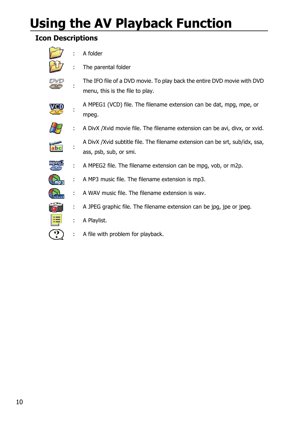 Using the av playback function | Mobile Video HDD HV356T User Manual | Page 14 / 48