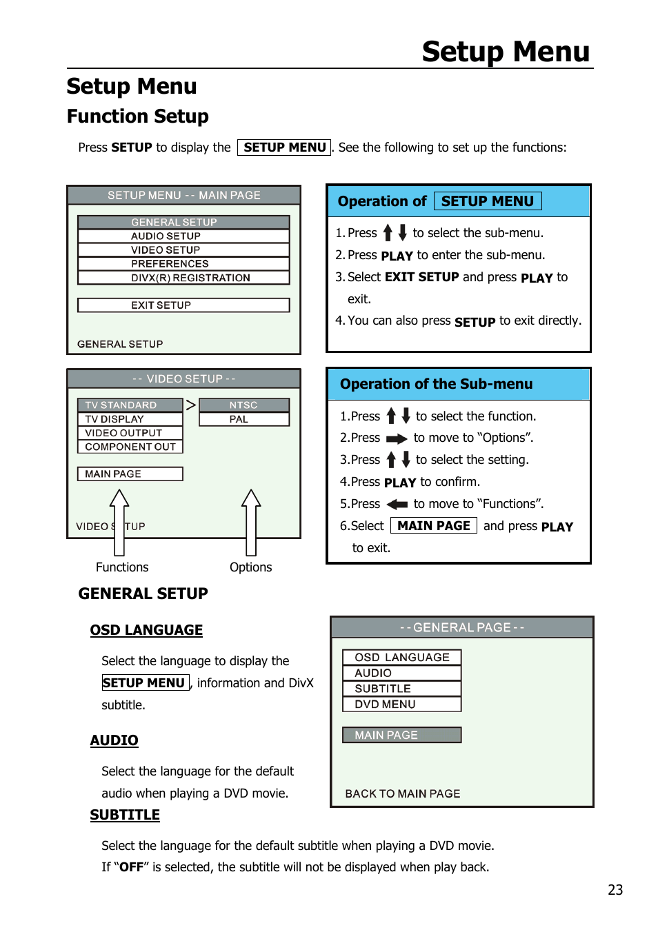 Setup menu, Function setup | Mobile Video HDD HV356T User Manual | Page 27 / 48