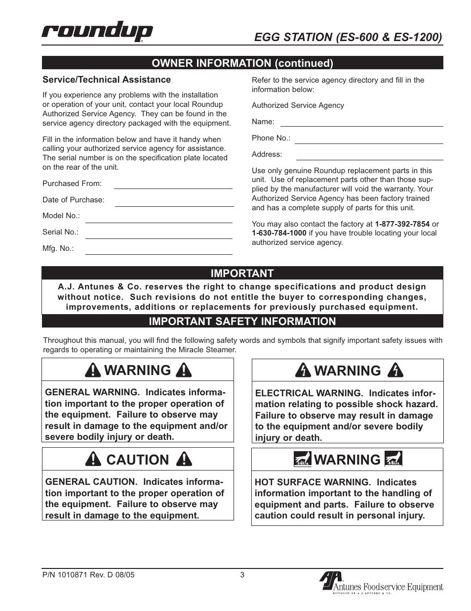Warning, Caution | Antunes, AJ 9300584 User Manual | Page 3 / 16