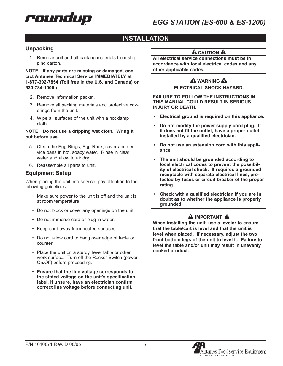 Installation | Antunes, AJ 9300584 User Manual | Page 7 / 16