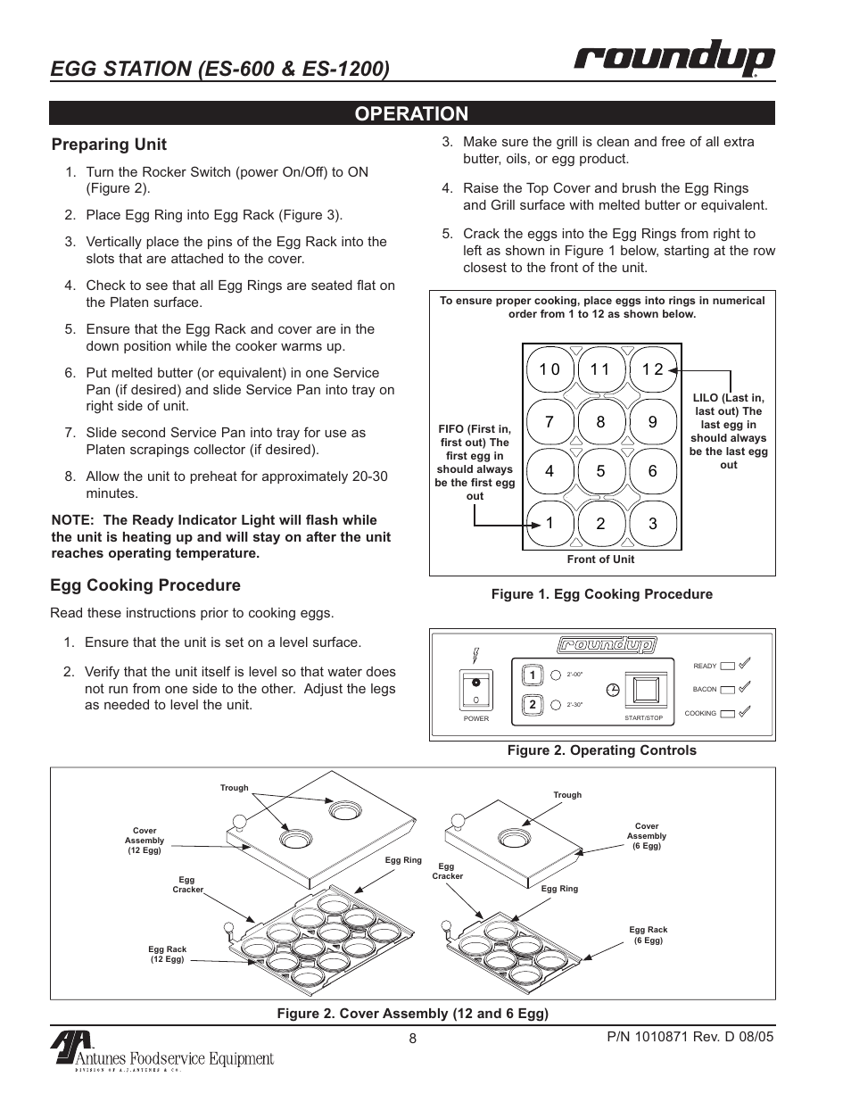 Operation, Preparing unit, Egg cooking procedure | Antunes, AJ 9300584 User Manual | Page 8 / 16