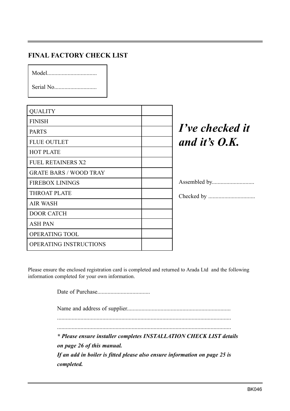 I’ve checked it and it’s o.k | Aarrow Fires Sherborne Wood & Multifuel Stoves User Manual | Page 32 / 32