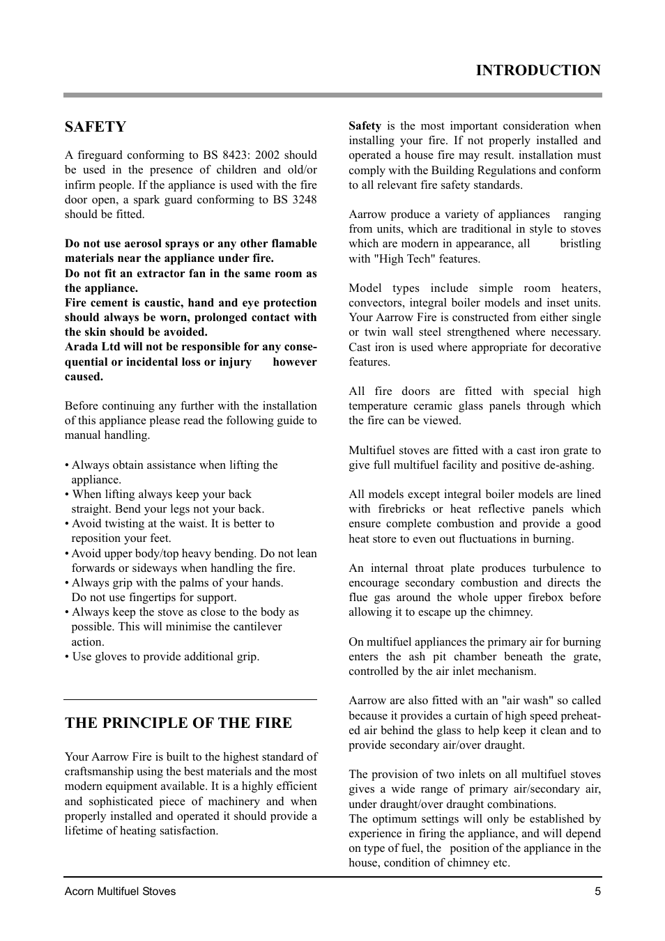 Introduction safety, The principle of the fire | Aarrow Fires Tf 70 User Manual | Page 5 / 28