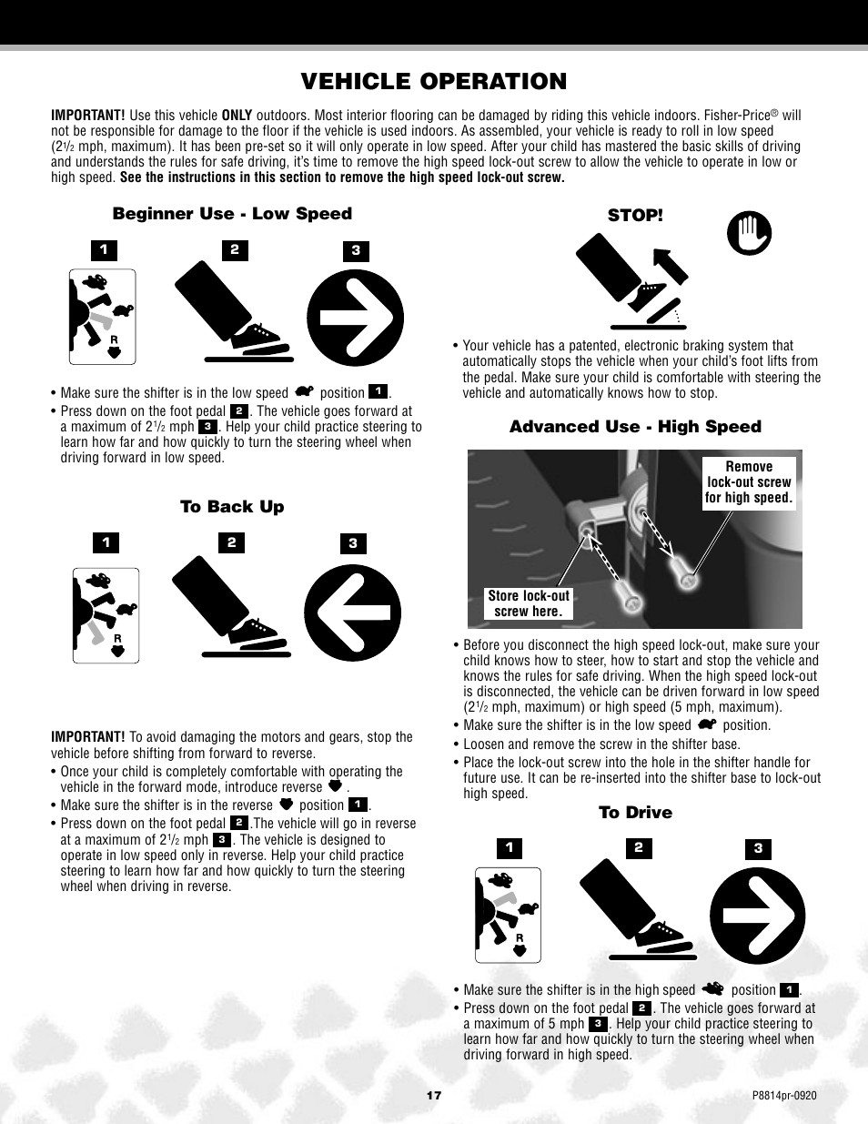 Vehicle operation, Beginner use - low speed, Stop | Arctic Cat MONSTER TRACTION P8814 User Manual | Page 17 / 25