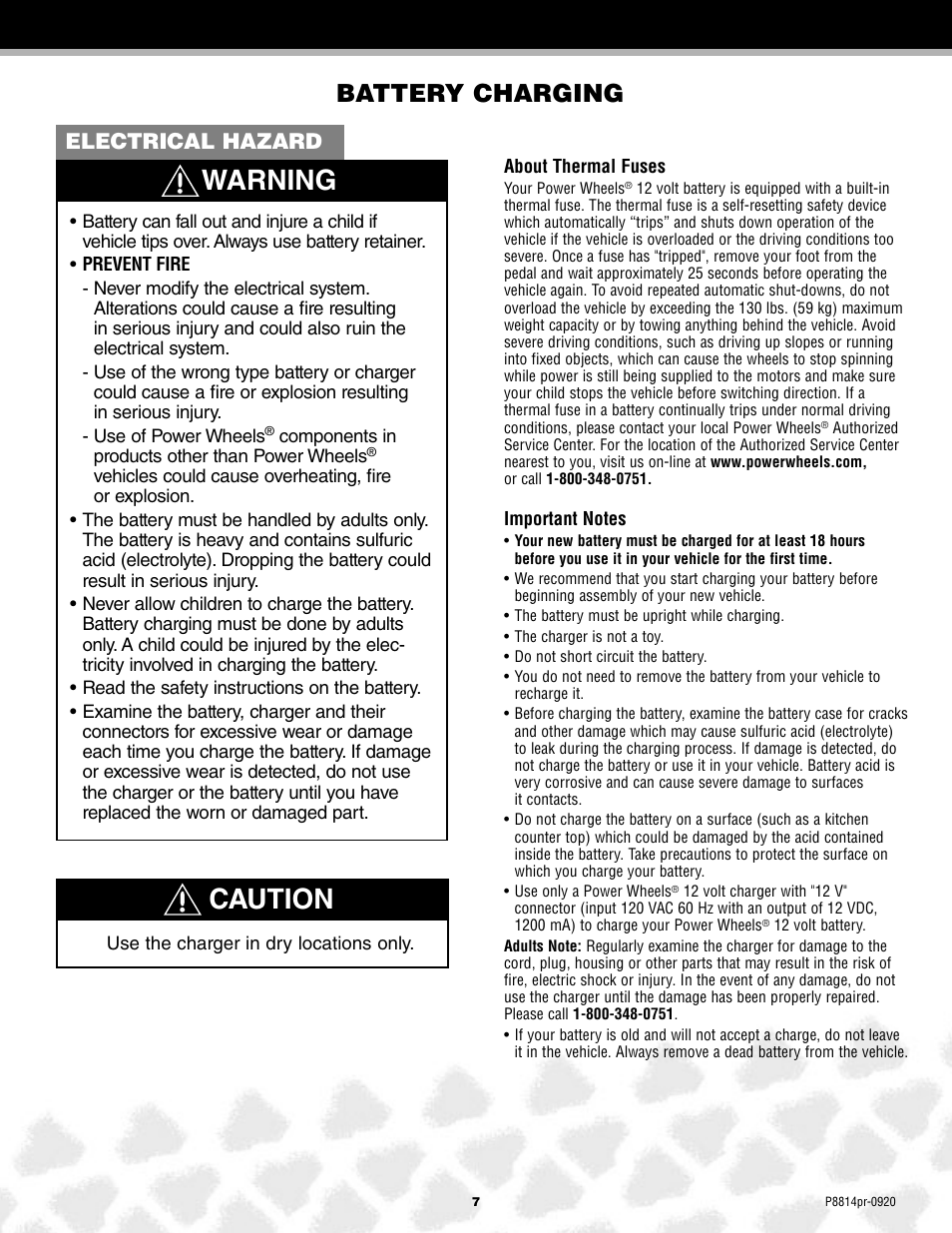 Warning, Caution, Battery charging | Electrical hazard | Arctic Cat MONSTER TRACTION P8814 User Manual | Page 7 / 25