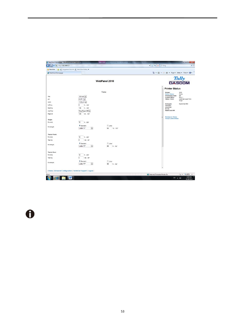 Tally dascom 2610 | Dascom 2600 User Guide User Manual | Page 66 / 129