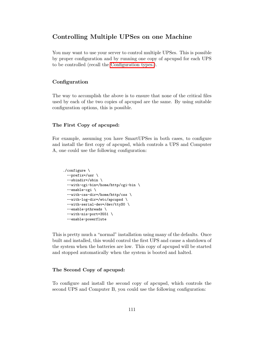 Controlling multiple upses on one machine, Configuration | APC UPS control system User Manual | Page 112 / 233