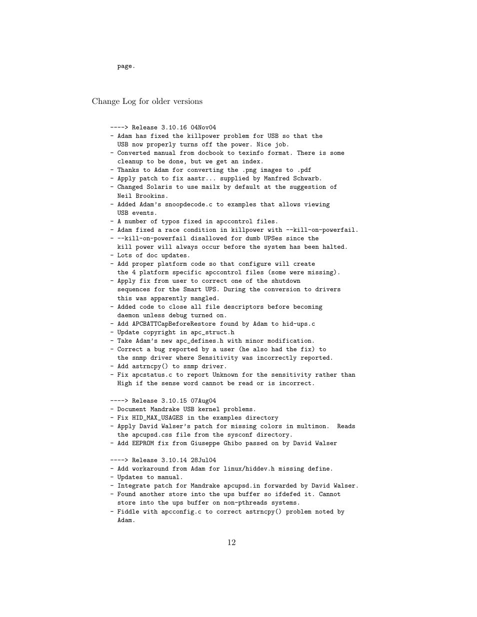 Change log for older versions | APC UPS control system User Manual | Page 13 / 233