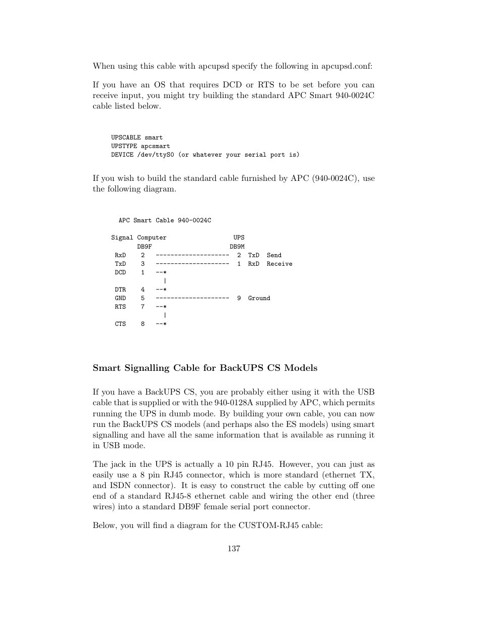 Smart signalling cable for backups cs models | APC UPS control system User Manual | Page 138 / 233