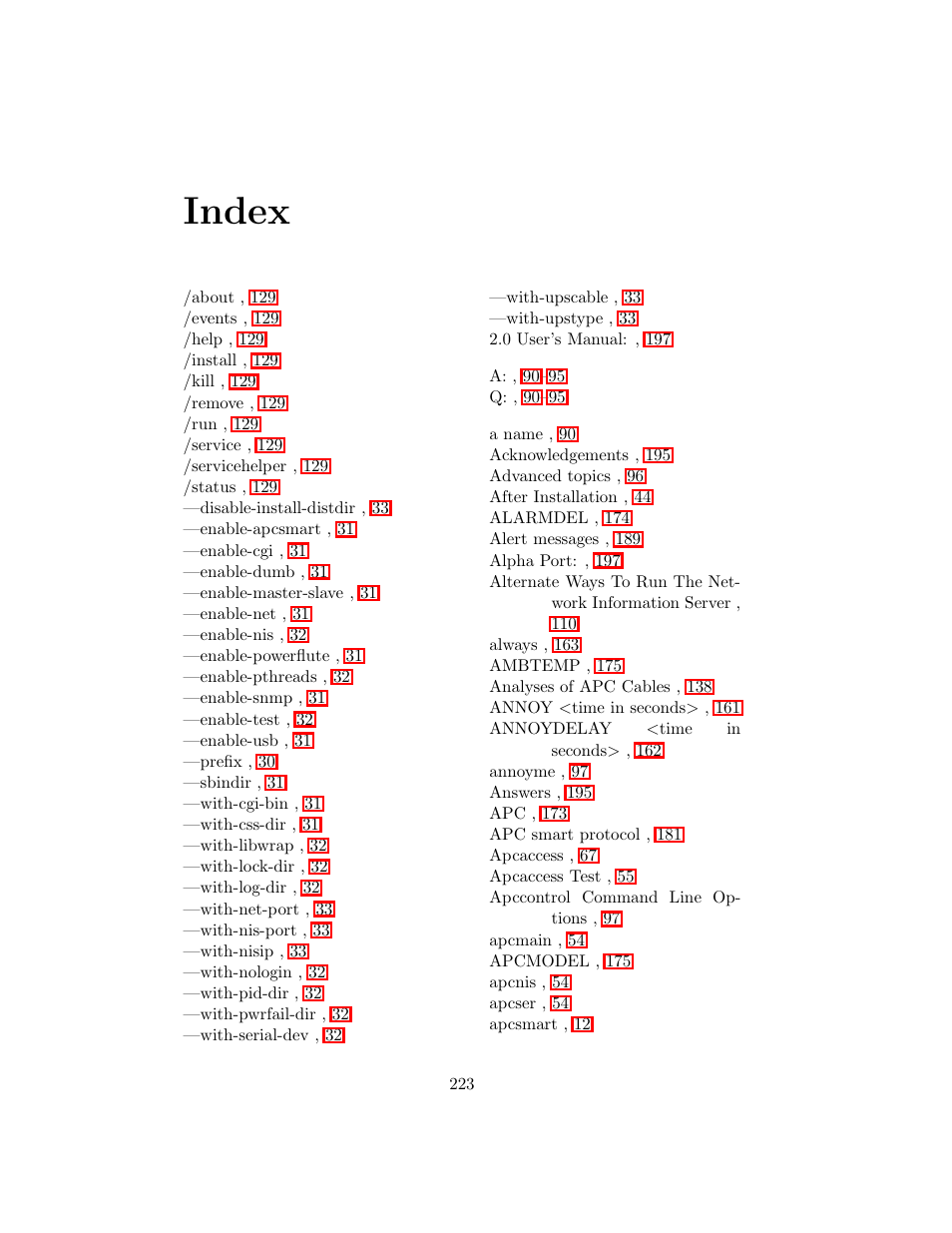 Index | APC UPS control system User Manual | Page 224 / 233