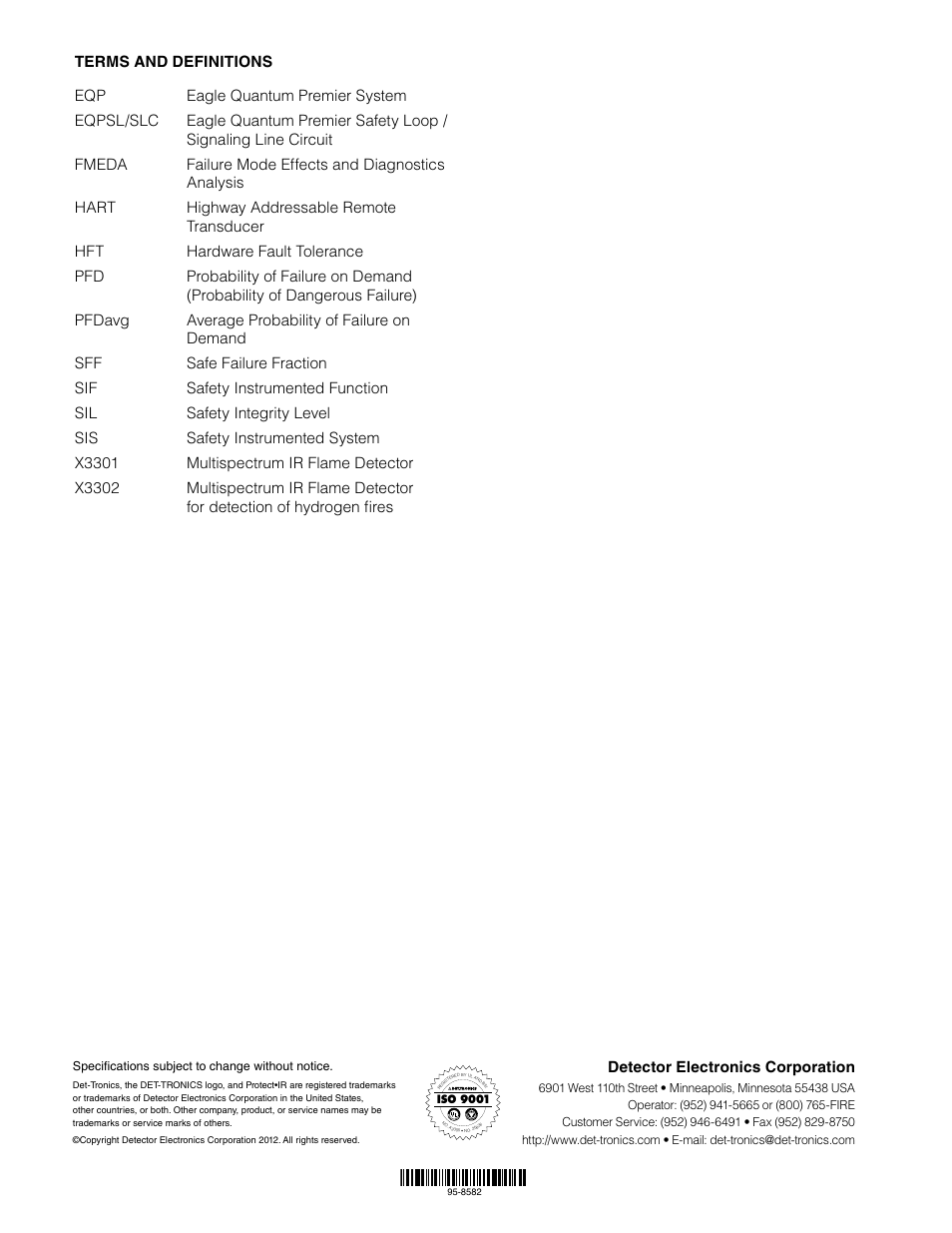 Det-Tronics X3301 Multispectrum IR Flame Detector SAFETY MANUAL User Manual | Page 8 / 8