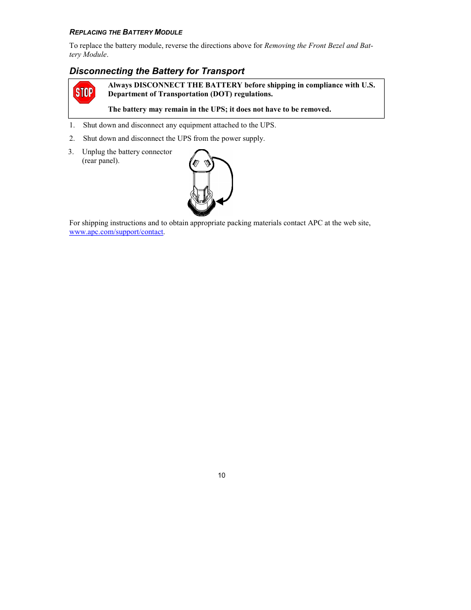 Disconnecting the battery for transport | APC UPS User Manual | Page 12 / 18