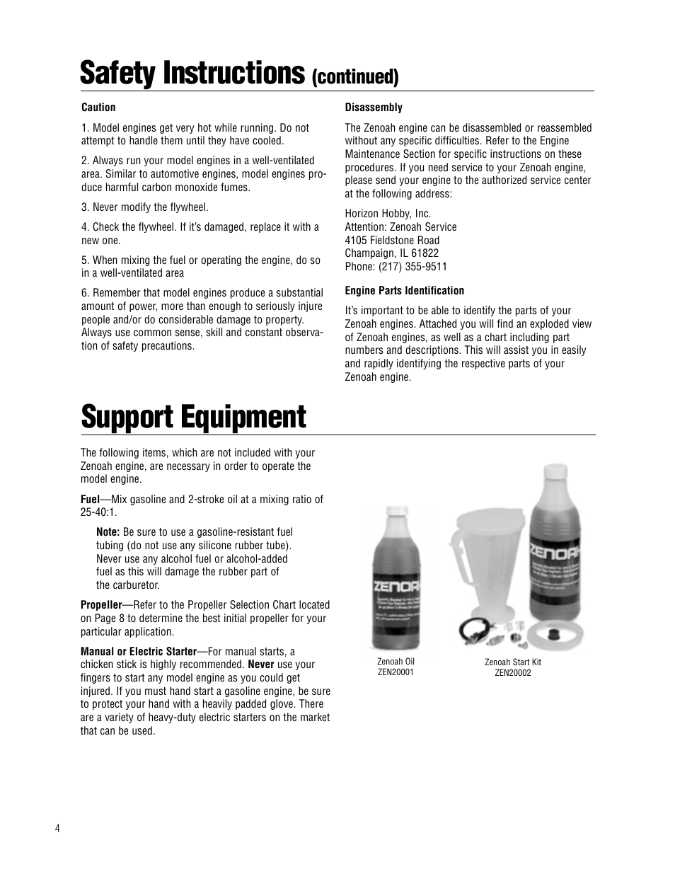 Safety instructions, Support equipment, Continued) | APC Zenoah User Manual | Page 4 / 20