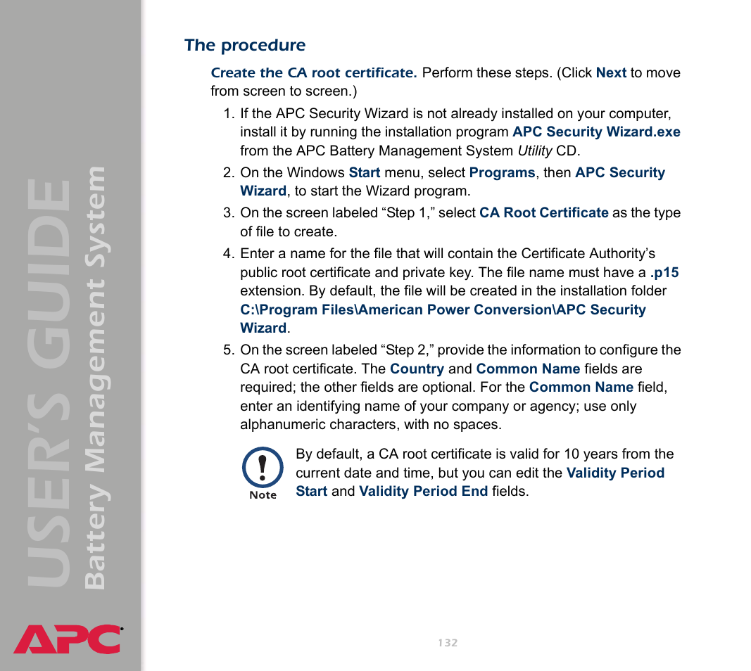 The procedure, User’s guide, Battery management system | APC Battery Management System User Manual | Page 139 / 194