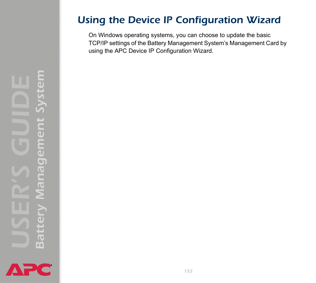 Using the device ip configuration wizard, User’s guide, Battery management system | APC Battery Management System User Manual | Page 159 / 194