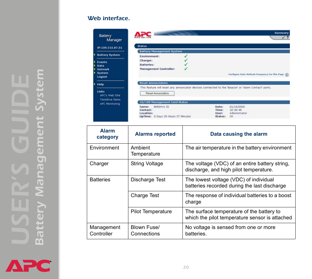 User’s guide, Battery management system | APC Battery Management System User Manual | Page 27 / 194