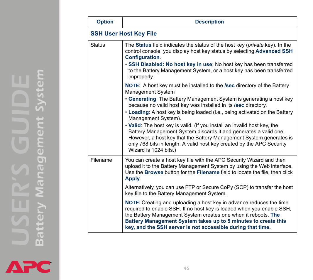 User’s guide, Battery management system | APC Battery Management System User Manual | Page 52 / 194
