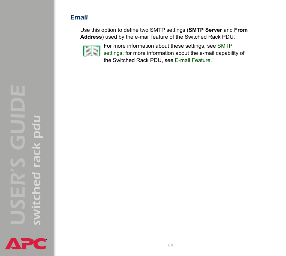 Email, User ’s guide, Switched rack pdu | APC Switched Rack Power Distribution Unit (PDU) User Manual | Page 72 / 93