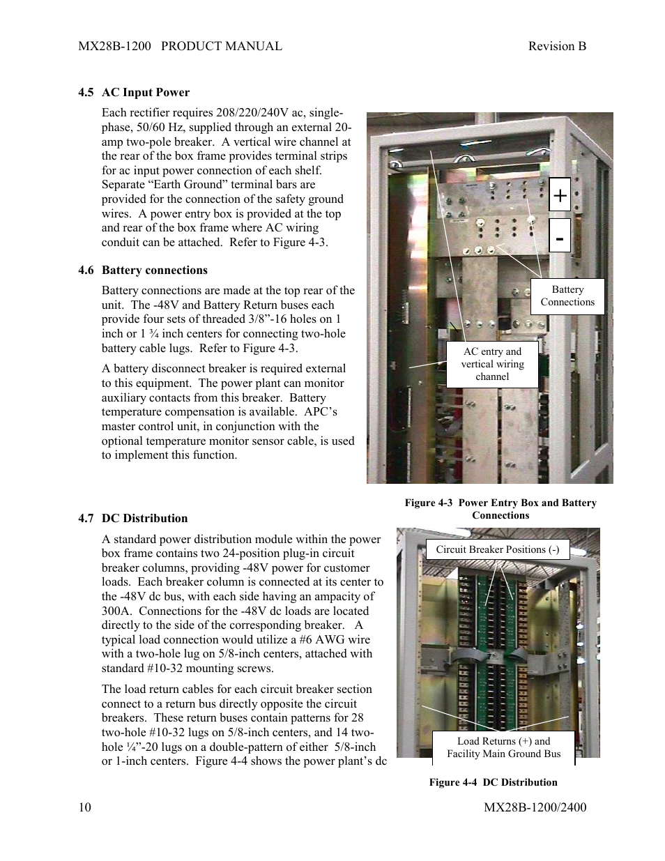 Ac input power, Battery connections, Dc distribution | APC DC Power Plant MX28B-1200 User Manual | Page 16 / 54