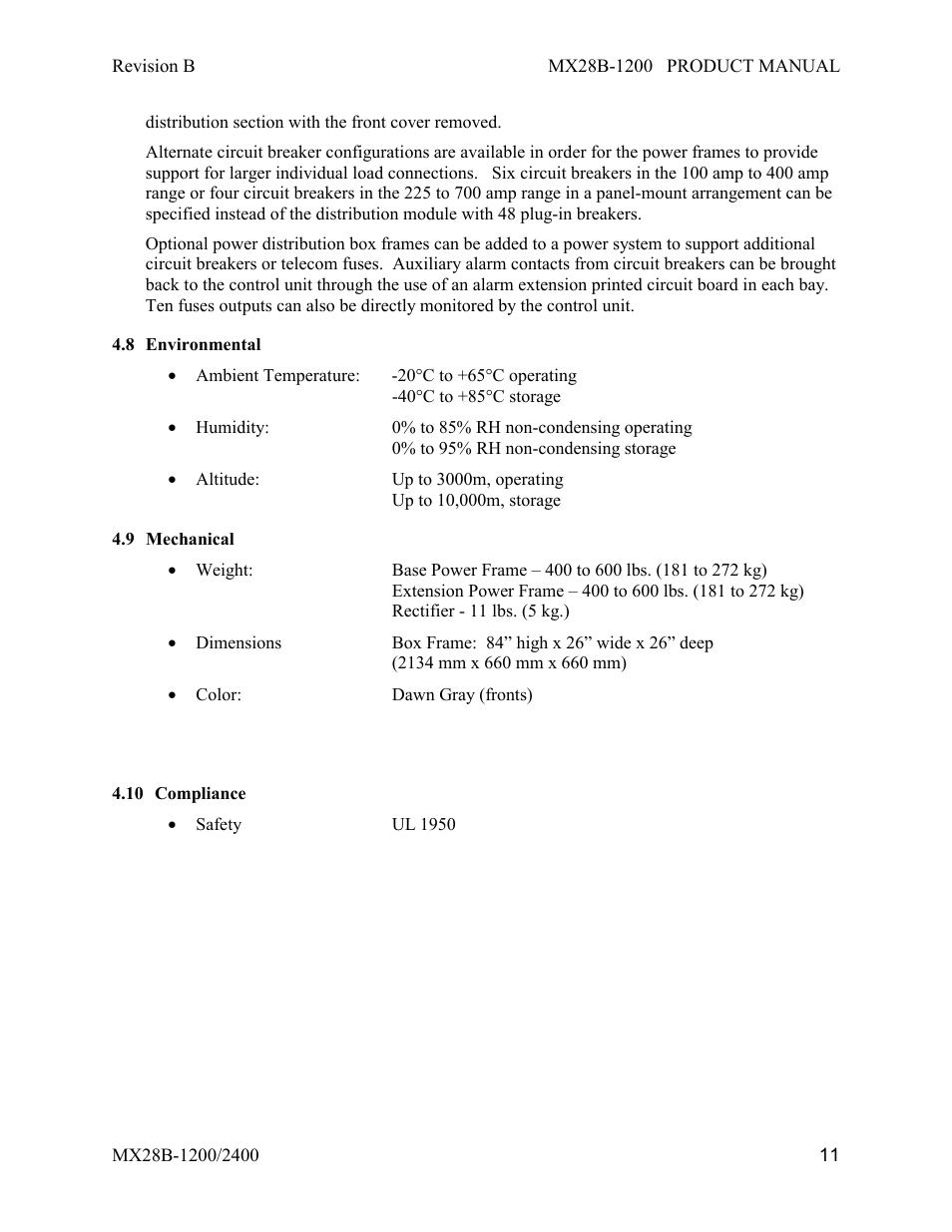 Environmental, Mechanical, Compliance | APC DC Power Plant MX28B-1200 User Manual | Page 17 / 54