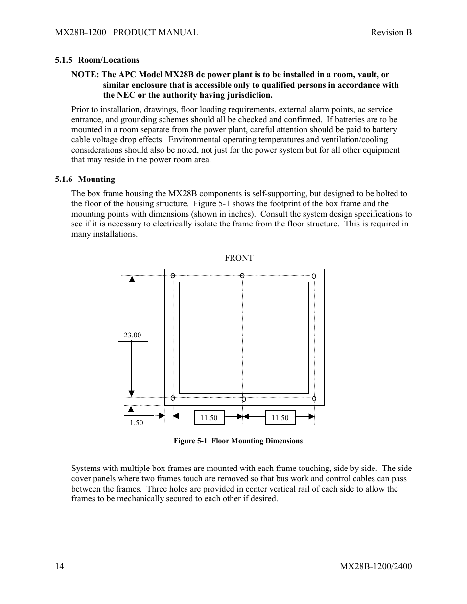Room/locations, Mounting | APC DC Power Plant MX28B-1200 User Manual | Page 20 / 54