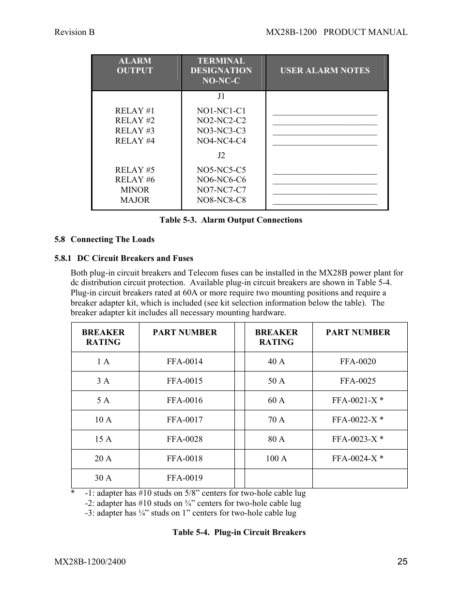 Connecting the loads, Dc circuit breakers and fuses | APC DC Power Plant MX28B-1200 User Manual | Page 31 / 54