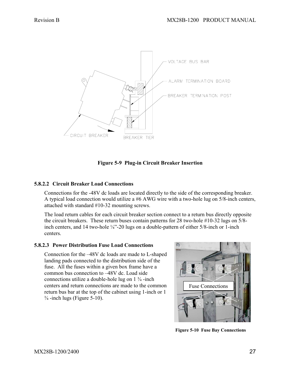 Circuit breaker load connections, Power distribution fuse load connections | APC DC Power Plant MX28B-1200 User Manual | Page 33 / 54