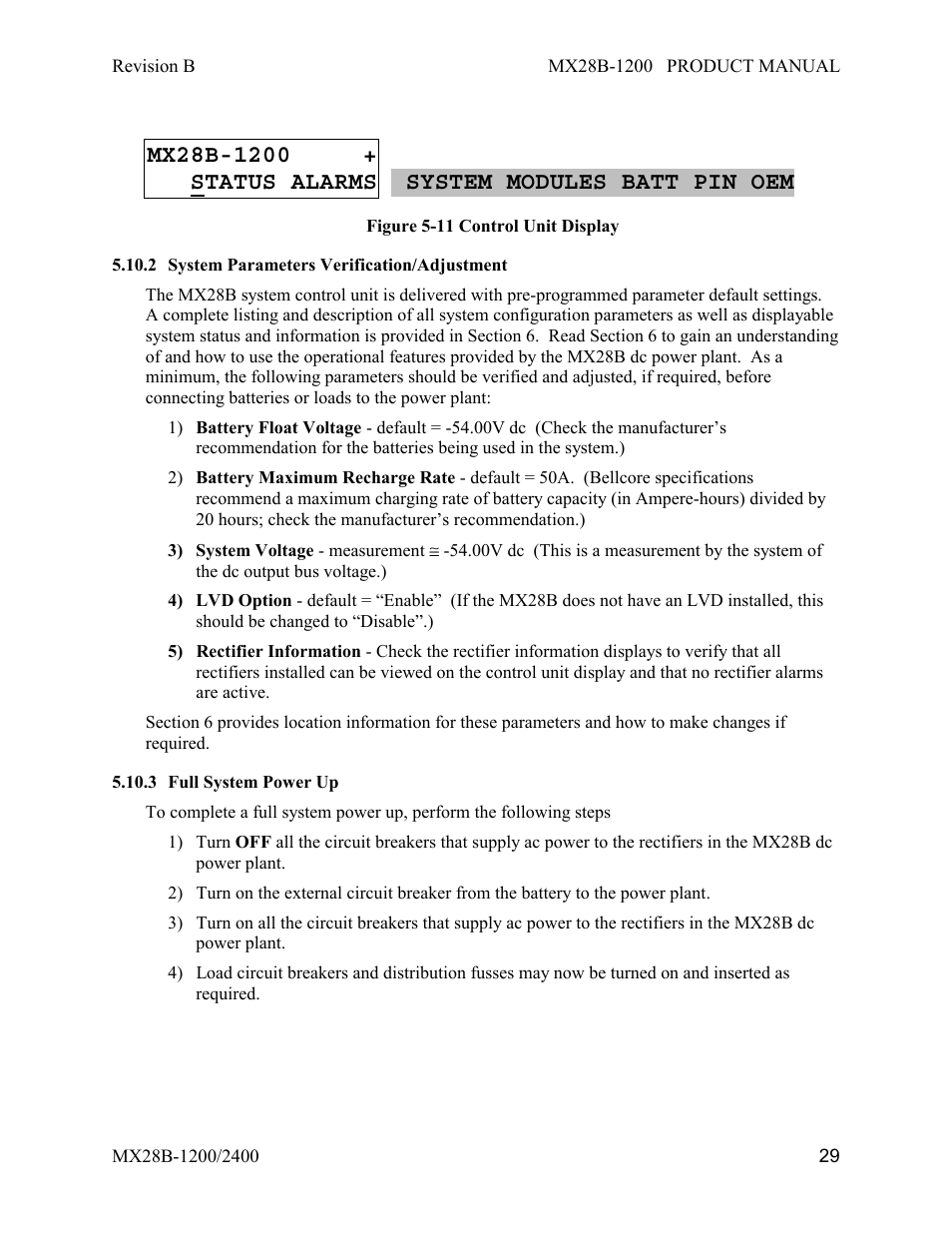 System parameters verification/adjustment, Full system power up | APC DC Power Plant MX28B-1200 User Manual | Page 35 / 54