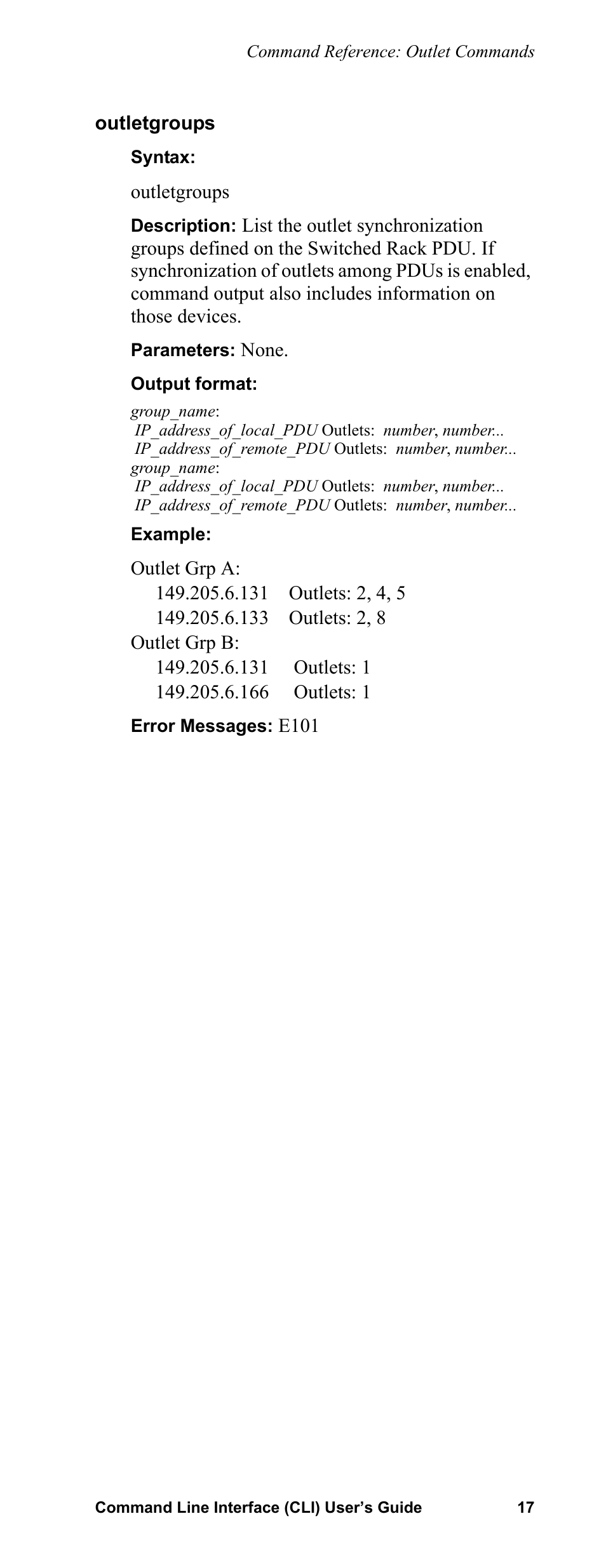 Outletgroups | APC Command Line Interface User Manual | Page 21 / 39