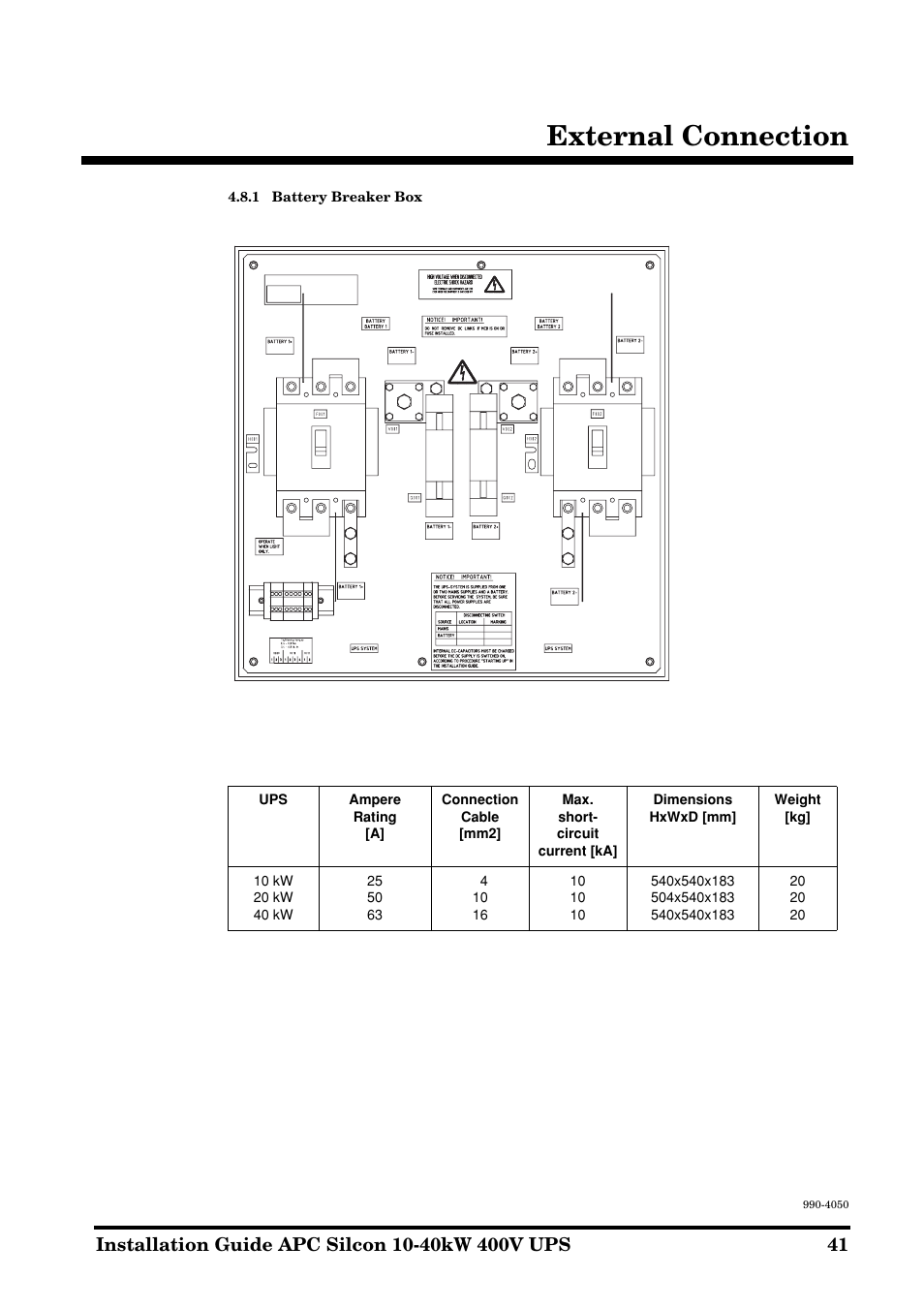 External connection | APC SILCON 10-40KW 400V UPS User Manual | Page 41 / 90