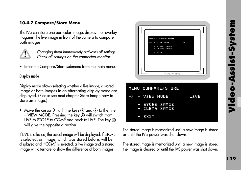 7 compare/store menu, Video-assist-system | ARRI ARRIFLEX 235 User Manual | Page 119 / 178