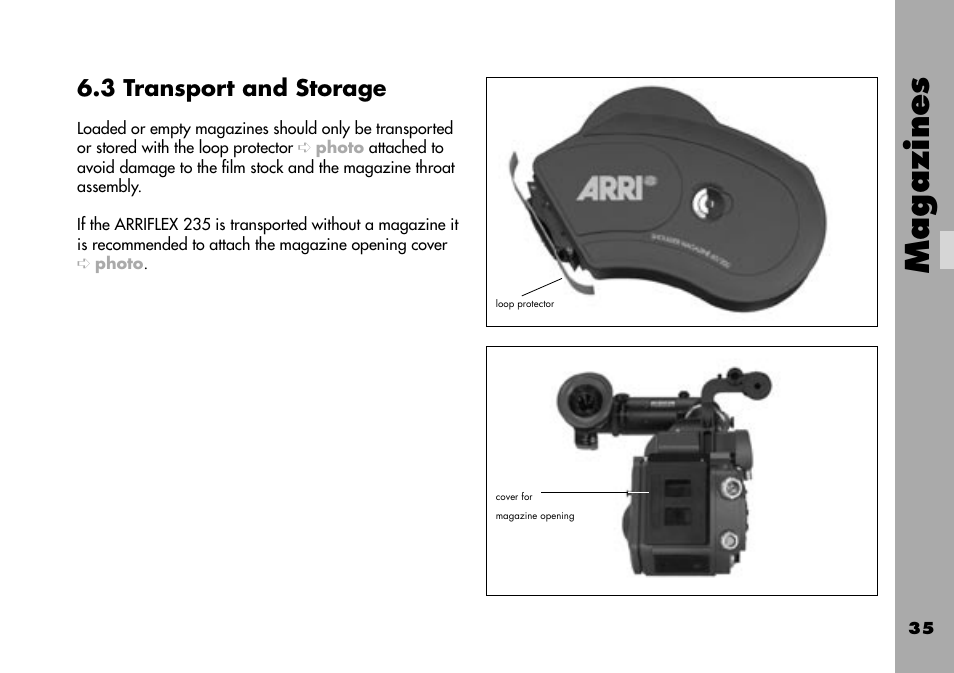 3 transport and storage, Magazines | ARRI ARRIFLEX 235 User Manual | Page 35 / 178