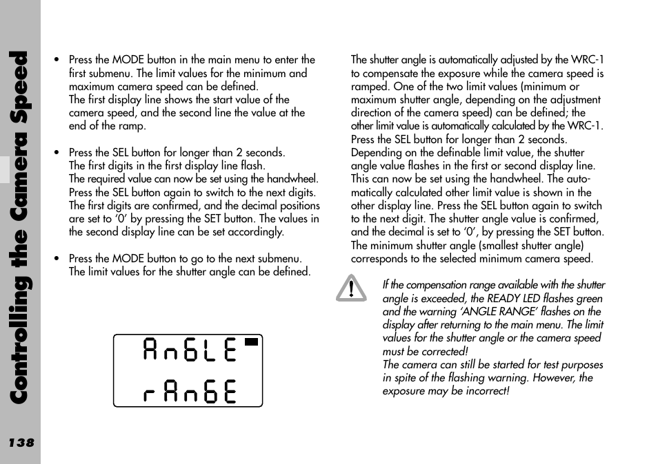 Controlling the camera speed | ARRI WRC-1 User Manual | Page 138 / 196