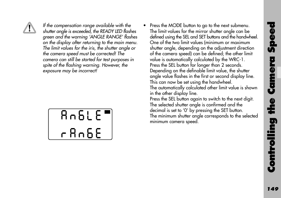 Controlling the camera speed | ARRI WRC-1 User Manual | Page 149 / 196