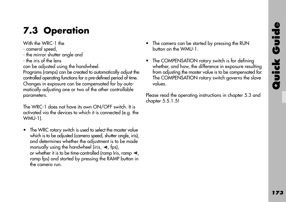 3 operation, Iris control, Quick guide | ARRI WRC-1 User Manual | Page 173 / 196