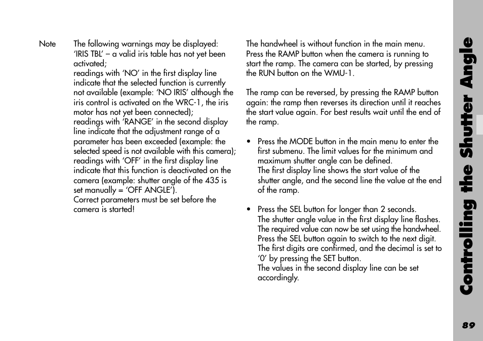 Controlling the shutter angle | ARRI WRC-1 User Manual | Page 89 / 196