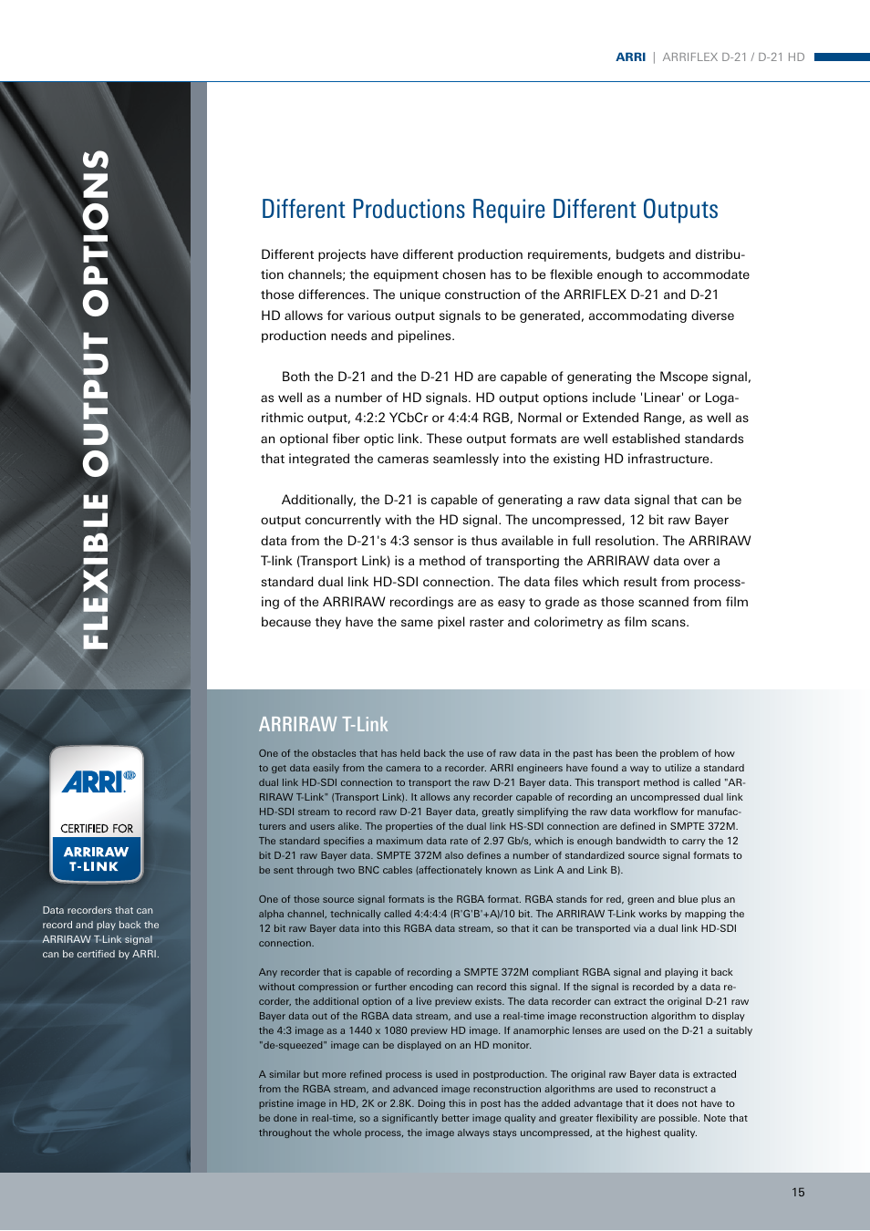 Different productions require different outputs | ARRI ARRIFLEX D-21 User Manual | Page 15 / 24