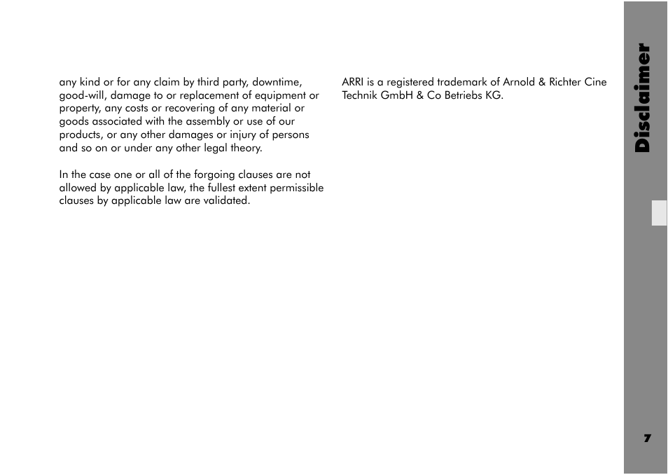 Disclaimer | ARRI Wireless Zoom Extension Unit WZE - 3 User Manual | Page 7 / 18
