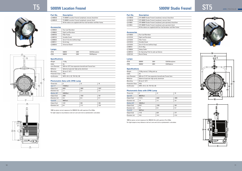 5000w location fresnel, 5000w studio fresnel | ARRI True Blue ST1 User Manual | Page 6 / 6