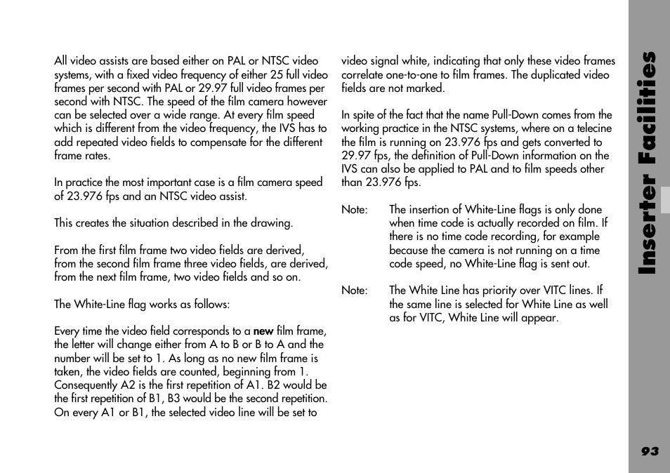 Inser ter facilities | ARRI 535B User Manual | Page 93 / 108