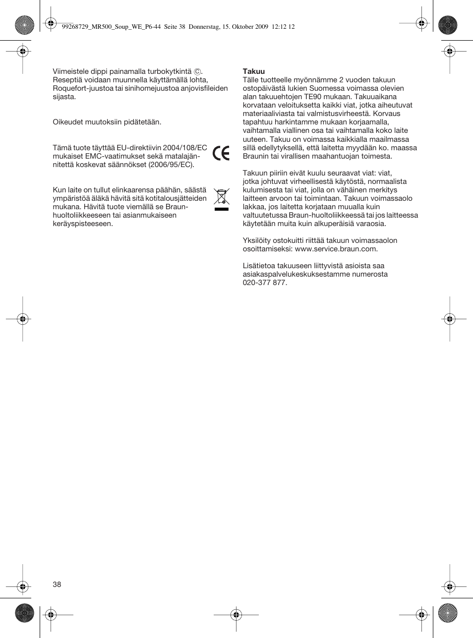 Braun MR 500 Soup User Manual | Page 37 / 40