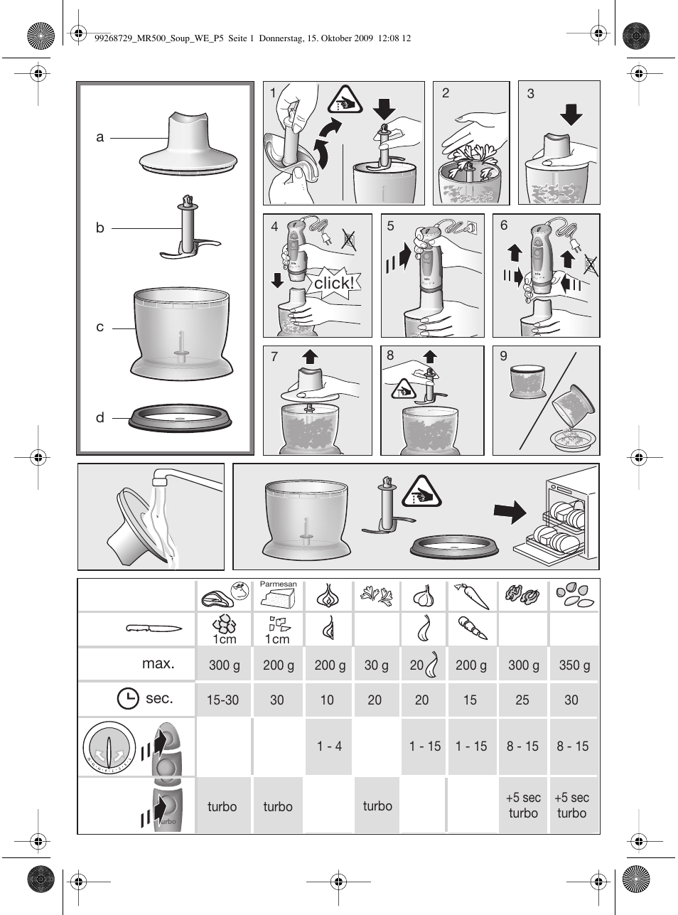 Click, Max. sec | Braun MR 500 Soup User Manual | Page 4 / 40