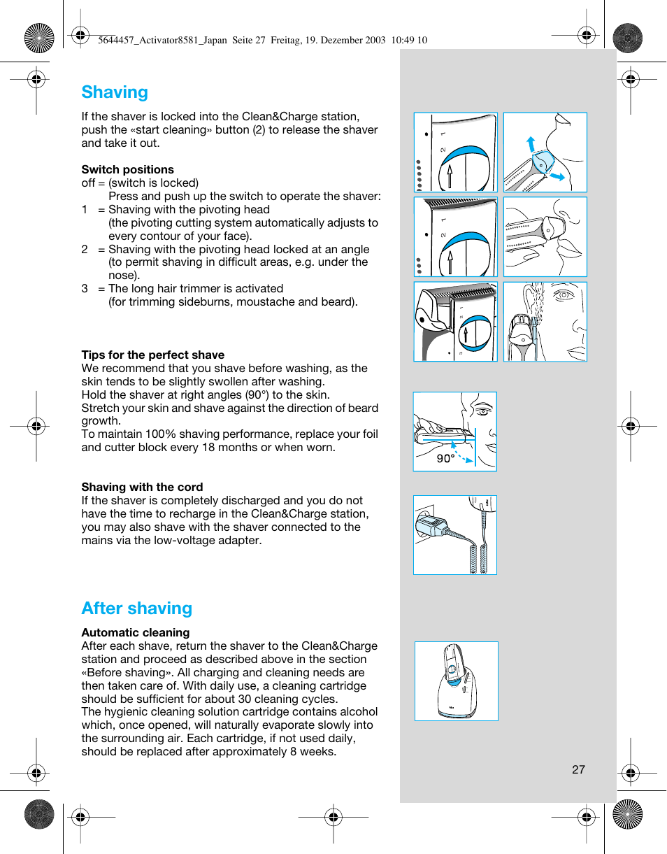 Shaving, After shaving | Braun 8581 User Manual | Page 27 / 32