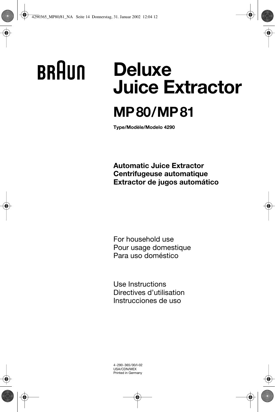 Braun MP80/MP81 User Manual | 14 pages