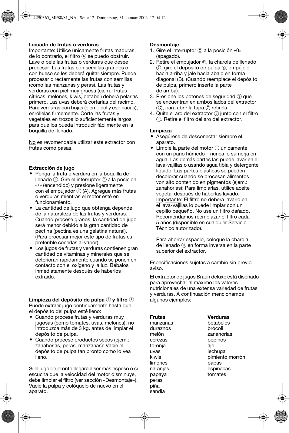 Braun MP80/MP81 User Manual | Page 13 / 14