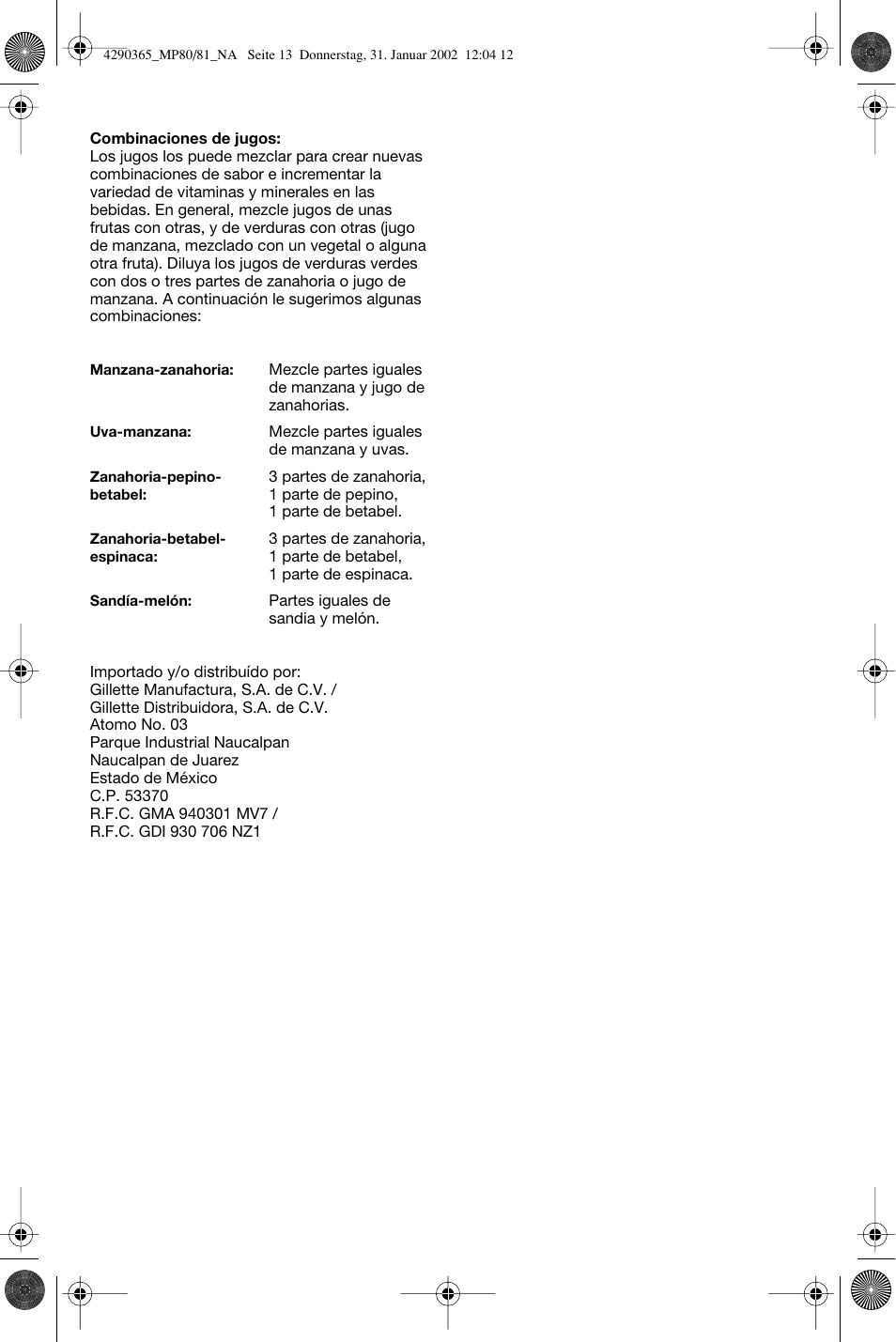 Braun MP80/MP81 User Manual | Page 14 / 14