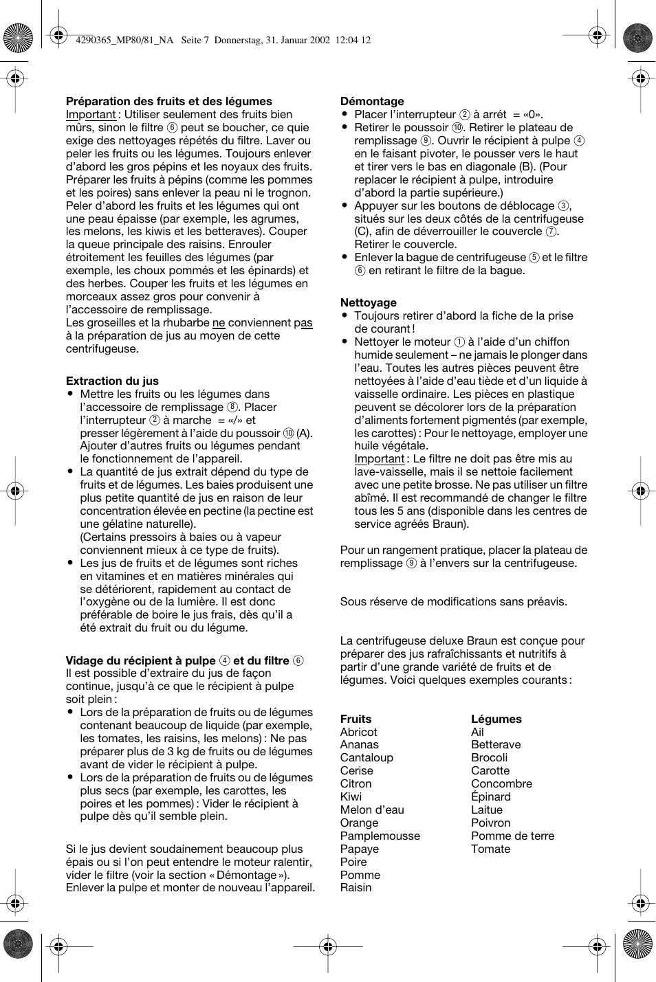 Braun MP80/MP81 User Manual | Page 8 / 14