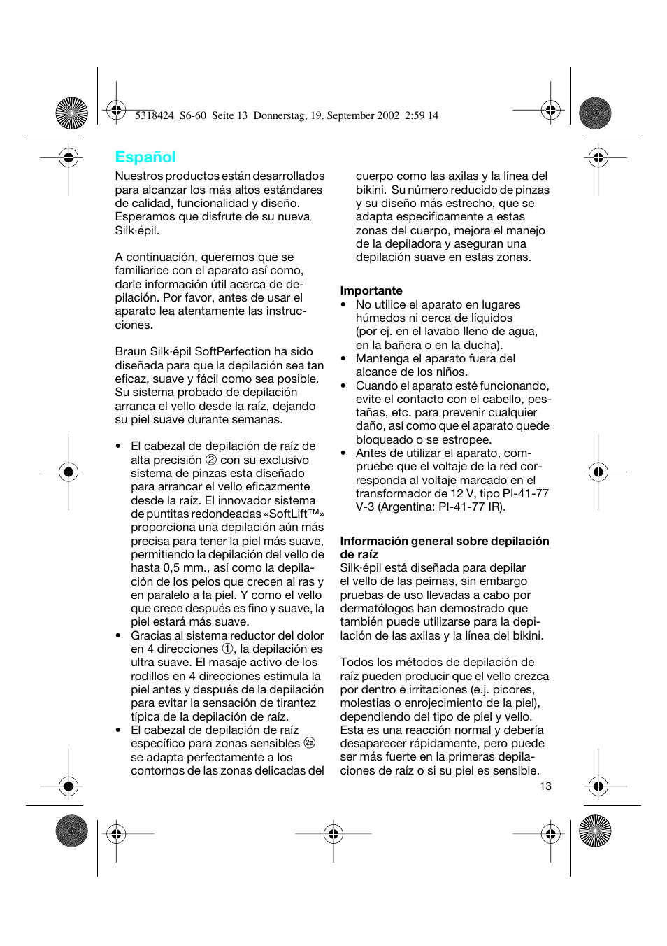 Español | Braun 3790 User Manual | Page 12 / 55