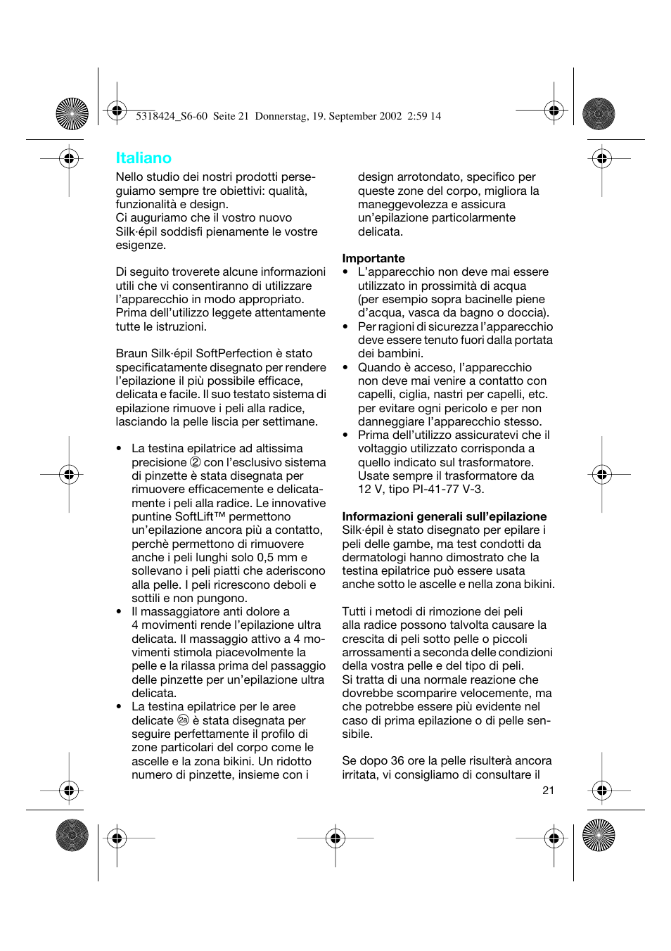 Italiano | Braun 3790 User Manual | Page 20 / 55