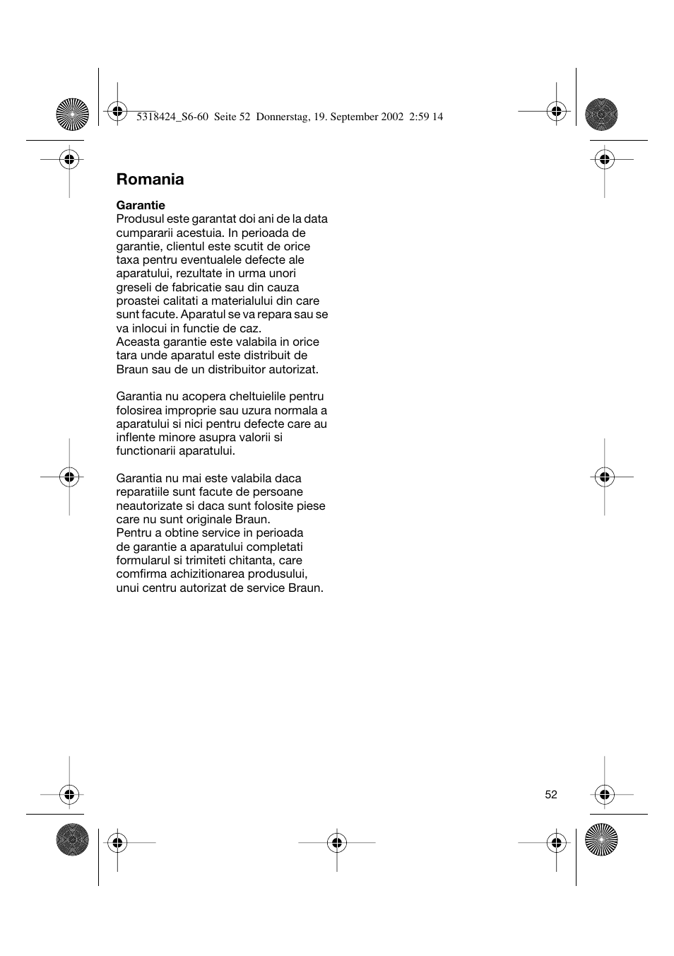 Romania | Braun 3790 User Manual | Page 51 / 55